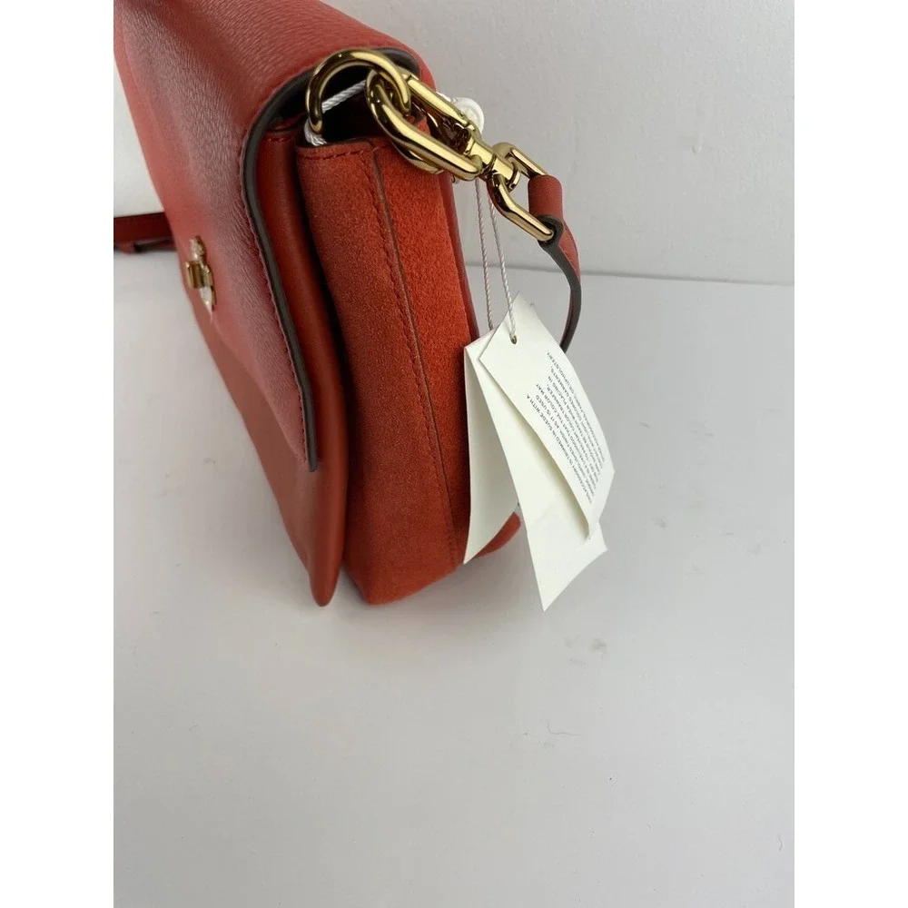 Tory Burch Kira Orange Mixed Material Double Strap Crossbody‎ Shoulder Bag NWT